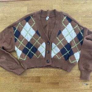 Garage Brown Argyle Cardigan Sweater